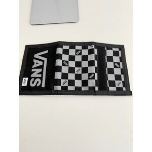 Vans Slipped Trifold Wallet Black Grey Checkerboard Canvas Logo Hook and Loop